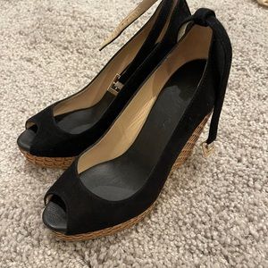 Black Prada cork wedges with strap